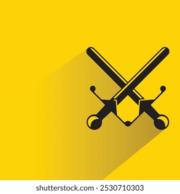 Símbolo de espadas cruzadas con sombra sobre fondo amarillo