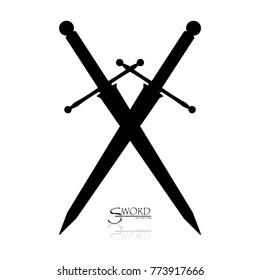 Crossed Swords Vector Collection in White Background, sword isolated on white background , Military sword  ancient weapon design silhouette, European straight swords, vector illustration.