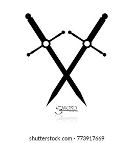 Crossed Swords Vector Collection in White Background, sword isolated on white background , Military sword  ancient weapon design silhouette, European straight swords, vector illustration.