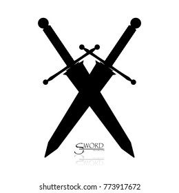 Crossed Swords Vector Collection in White Background, sword isolated on white background , Military sword  ancient weapon design silhouette, European straight swords, vector illustration.