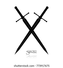 Crossed Swords Vector Collection in White Background, sword isolated on white background , Military sword  ancient weapon design silhouette, European straight swords, vector illustration.