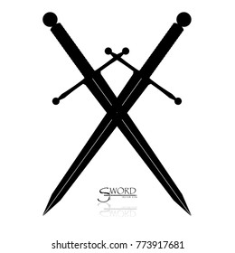 Crossed Swords Vector Collection in White Background, sword isolated on white background , Military sword  ancient weapon design silhouette, European straight swords, vector illustration.