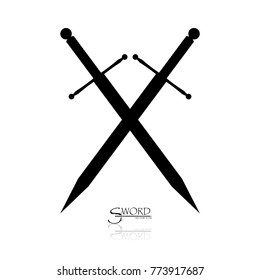 Crossed Swords Vector Collection in White Background, sword isolated on white background , Military sword  ancient weapon design silhouette, European straight swords, vector illustration.