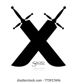 Crossed Swords Vector Collection in White Background, sword isolated on white background , Military sword  ancient weapon design silhouette, European straight swords, vector illustration.