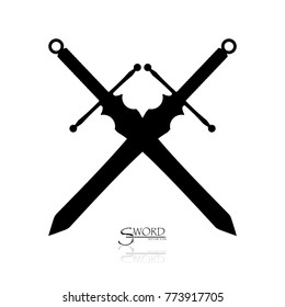 Crossed Swords Vector Collection in White Background, sword isolated on white background , Military sword  ancient weapon design silhouette, European straight swords, vector illustration.