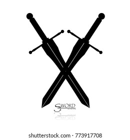 Crossed Swords Vector Collection in White Background, sword isolated on white background , Military sword  ancient weapon design silhouette, European straight swords, vector illustration.