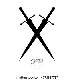 Crossed Swords Vector Collection in White Background, sword isolated on white background , Military sword  ancient weapon design silhouette, European straight swords, vector illustration.