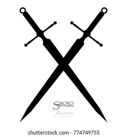 Crossed Swords Vector Collection in White Background, sword isolated on white background , Military sword  ancient weapon design silhouette, European straight swords, vector illustration.