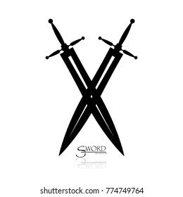 Crossed Swords Vector Collection in White Background, sword isolated on white background , Military sword  ancient weapon design silhouette, European straight swords, vector illustration.