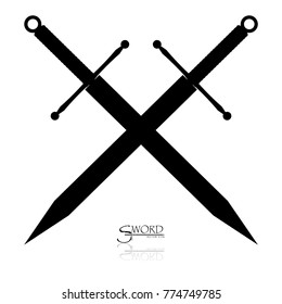 Crossed Swords Vector Collection in White Background, sword isolated on white background , Military sword  ancient weapon design silhouette, European straight swords, vector illustration.