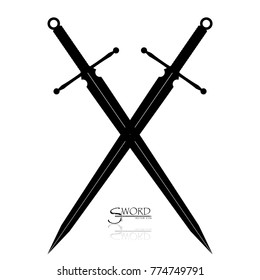 Crossed Swords Vector Collection in White Background, sword isolated on white background , Military sword  ancient weapon design silhouette, European straight swords, vector illustration.
