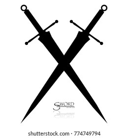 Crossed Swords Vector Collection in White Background, sword isolated on white background , Military sword  ancient weapon design silhouette, European straight swords, vector illustration.