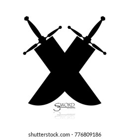 Crossed Swords Vector Collection in White Background, sword isolated on white background , Military sword  ancient weapon design silhouette, European straight swords, vector illustration.