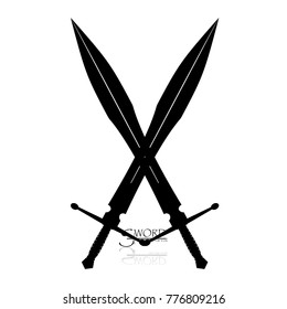 Crossed Swords Vector Collection in White Background, sword isolated on white background , Military sword  ancient weapon design silhouette, European straight swords, vector illustration.