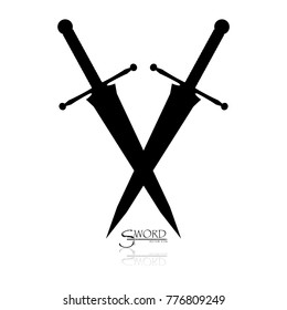 Crossed Swords Vector Collection in White Background, sword isolated on white background , Military sword  ancient weapon design silhouette, European straight swords, vector illustration.