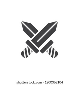 Crossed swords vector icon. filled flat sign for mobile concept and web design. Military sword ancient weapon simple solid icon. Symbol, logo illustration. Pixel perfect vector graphics
