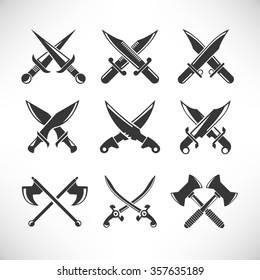 crossed swords vector icons, sabres and longswords