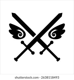 Crossed swords with wings. Pictogram. Iconic illustration.