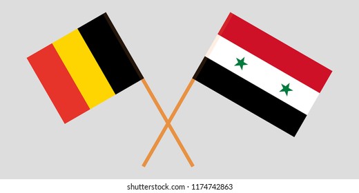 Crossed Syrian National Coalition and Belgium flags. Official colors. Correct proportion. Vector illustration