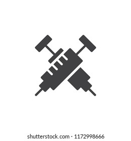 Crossed Syringes vector icon. filled flat sign for mobile concept and web design. Medical syringe simple solid icon. Symbol, logo illustration. Pixel perfect vector graphics