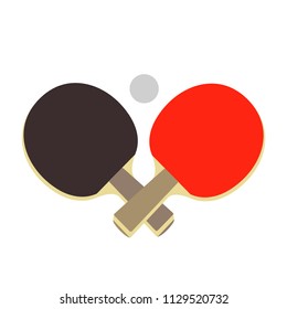 Crossed tabble tennis rackets with ball, flat style vector illustration isolated on white background
