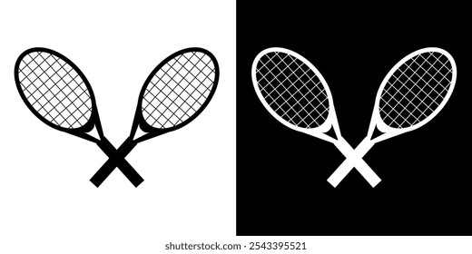 Icono de raqueta de tenis cruzada sobre fondo de Vector blanco y negro