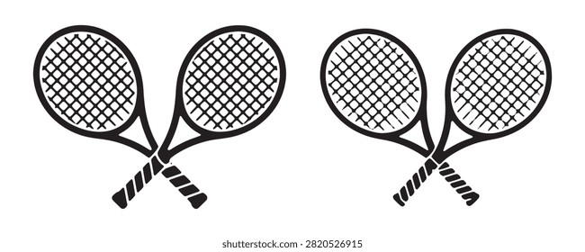 Crossed tennis racket pair black silhouette vector illustration perfect for sport club icons emblem branding.