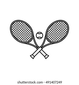 Crossed tennis rackets and ball icon in outline style on a white background vector illustration - Shutterstock ID 491407249