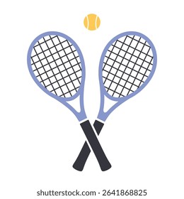 crossed tennis rackets with ball;  ideal for sports branding, tennis club, tournament graphics, or active lifestyle visuals - vector illustration