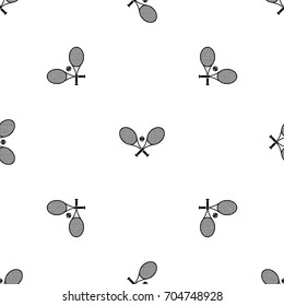 Crossed tennis rackets and ball pattern repeat seamless in black color for any design. Vector geometric illustration