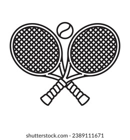 Crossed tennis rackets and ball vector line icon for Play Tennis Day on February 23.