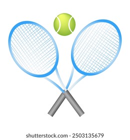 Raquetas de tenis cruzadas y pelota. Ilustración vectorial