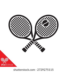 Crossed tennis rackets and ball vector glyph icon for Play Tennis Day on February 23.