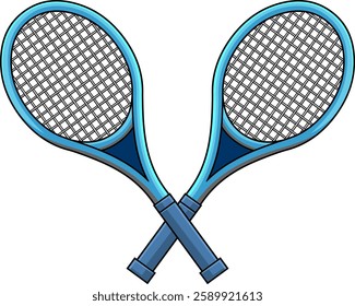 Crossed Tennis Rackets Graphic Logo Design - Vector Hand Drawn Illustration Isolated On Transparent Background