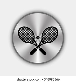 crossed tennis rackets vector icon - round metallic button