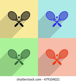 Crossed tennis rackets vector icon - colored set with  long shadow