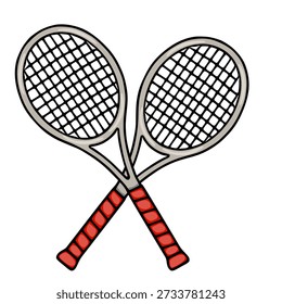 Crossed tennis rackets vector illustration, red grip, white background