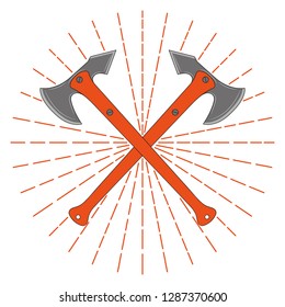 Crossed throwing ax icon. Crossed axes silhouette. Vector illustration.