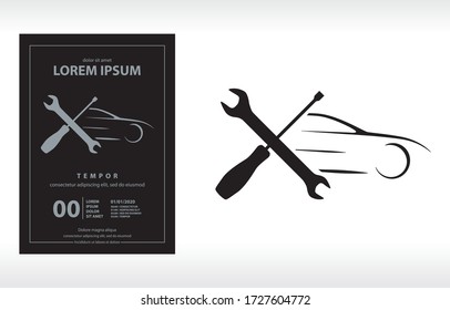 crossed tools and car, vector flyer template