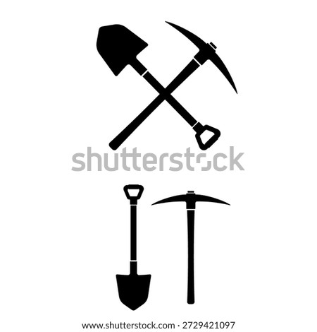 Crossed Tools Pick Axe and Shovel Icon Illustration silhouette vector