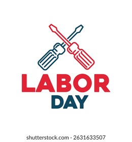 Crossed tools with red blue Labor Day lettering