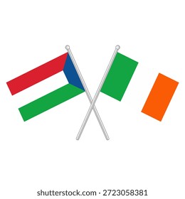 Banderas tricolores cruzadas, rojo blanco verde, verde blanco naranja, tema de intercambio cultural, amistad internacional, fondo de Ilustración vectorial limpio