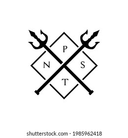 crossed trident poseidon neptune king of water or shiva hinduism goddess logo design vector 