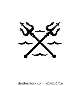 Crossed tridents vector logo illustration isolated sign symbol. Icon pictogram for web graphics