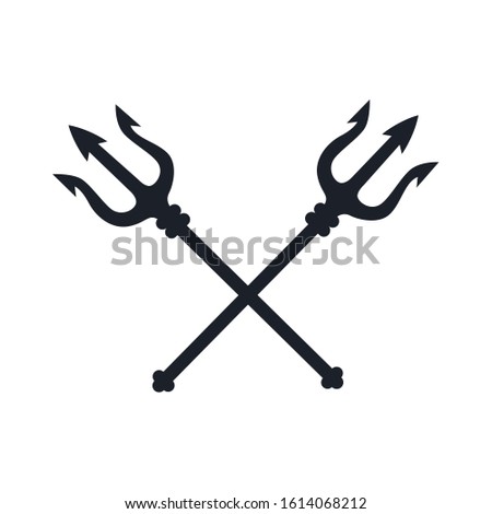 Crossed tridents vector logo illustration isolated sign symbol. Icon pictogram for web graphics.