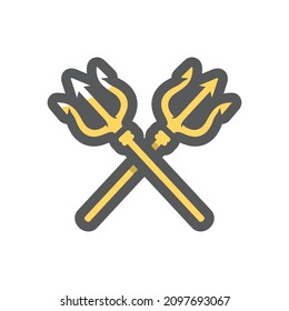 Icono del vector de arma Tridente cruzada Ilustración de dibujos animados.