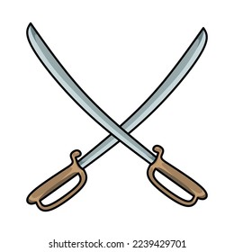 cruzó dos espadas piratas aisladas en blanco. arma, vintage, pirata, cruz, cruzado, trasero, espada, espada pirata, logotipo, icono, ilustración vectorial