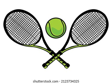 Crossed of two racket tennis with ball