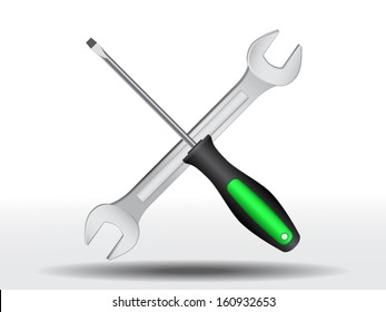 Crossed vector wrench and screwdriver. File is in eps10 format.