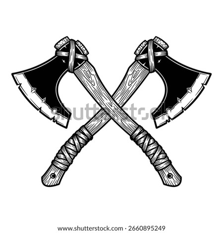 Crossed Viking Axes, a bold and Powerful Black and White Axes Drawing